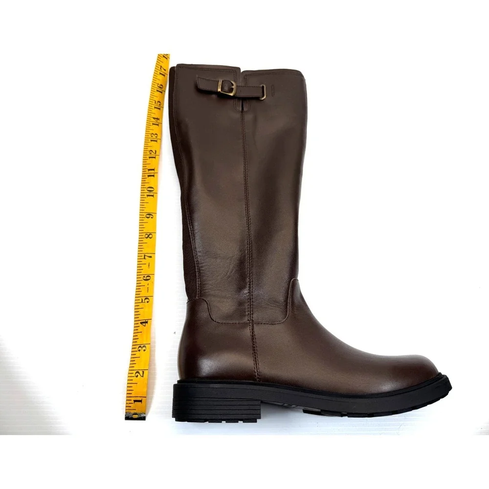 Land's End Knee-High Leather Riding Boot Women 7.5 NWOB $280 Zip Closure Elastic